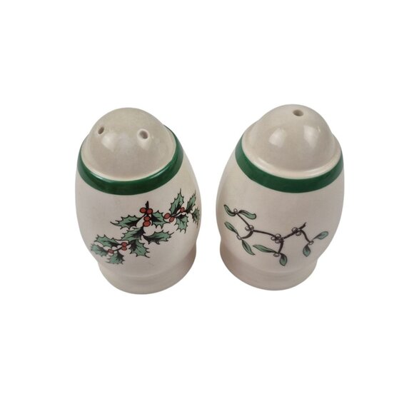 Spode Christmas Tree Salt And Pepper Shakers Wide Green Band England Vintage Wit - Picture 3 of 11